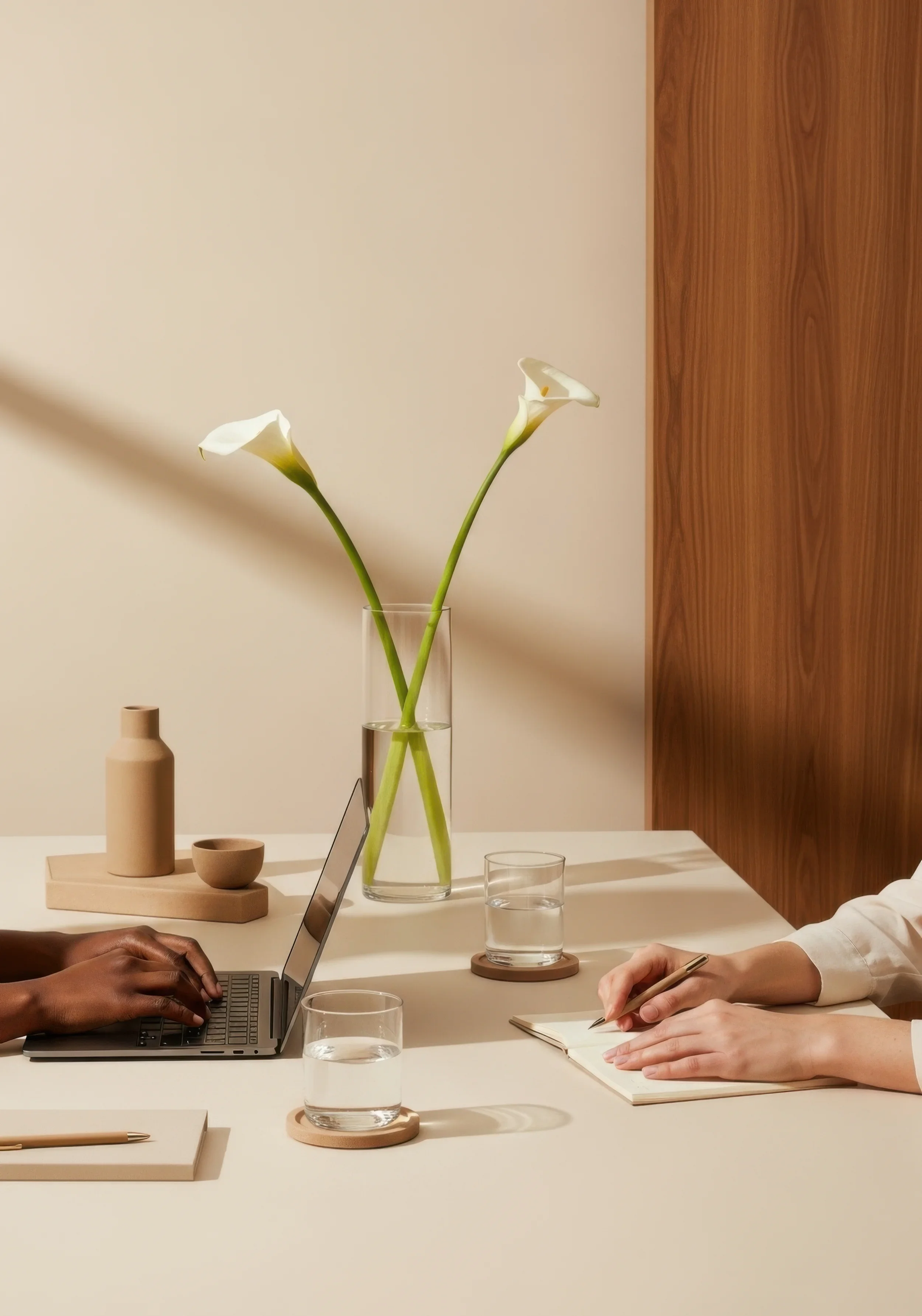 Two people reviewing paperwork at a desk
